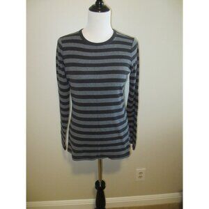 Lands End Womens Gray & Black Striped Long Sleeve Cotton Shirt Size M
